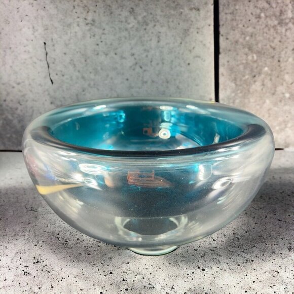 Hollow Cyan Blue Crystal Vacuum Formed Double Wall Glass Bowl Dish Centerpiece - Picture 3 of 16